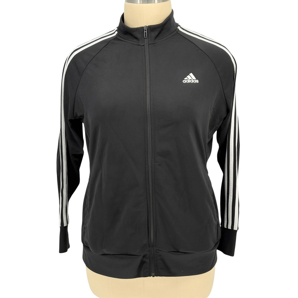 Adidas Track Jacket Black White 3-Stripe Full Zip H48445 Size 2X